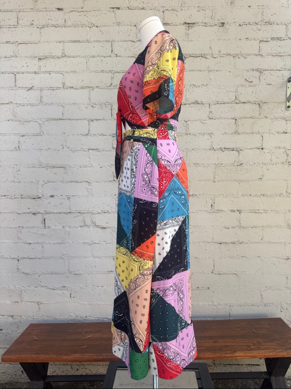 STAUD Giorgiana Patchwork Bandana Print Midi Dress Size 0 - Picture 7 of 11